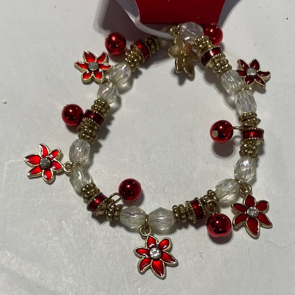 Christmas Red and Gold Poinsettia Charm Bracelet - Picture 1 of 1